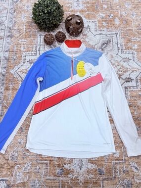 Kids Long-Sleeve Athletic Top - White/Blue with Red Accent